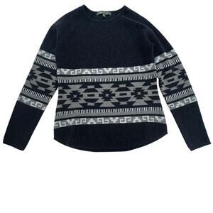 Title Nine Womens Por Vida 2.0 Sweater S Navy Gray Geometric Wool Silk Blend